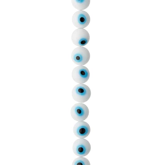 White Evil Eye Glass Round Beads by Bead Landing